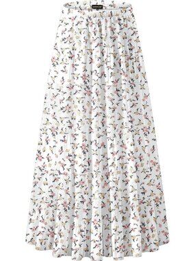 ✨Women Shiny Floral Chiffon Elastic High Waist Pleated Flared A-Line Long Skirt